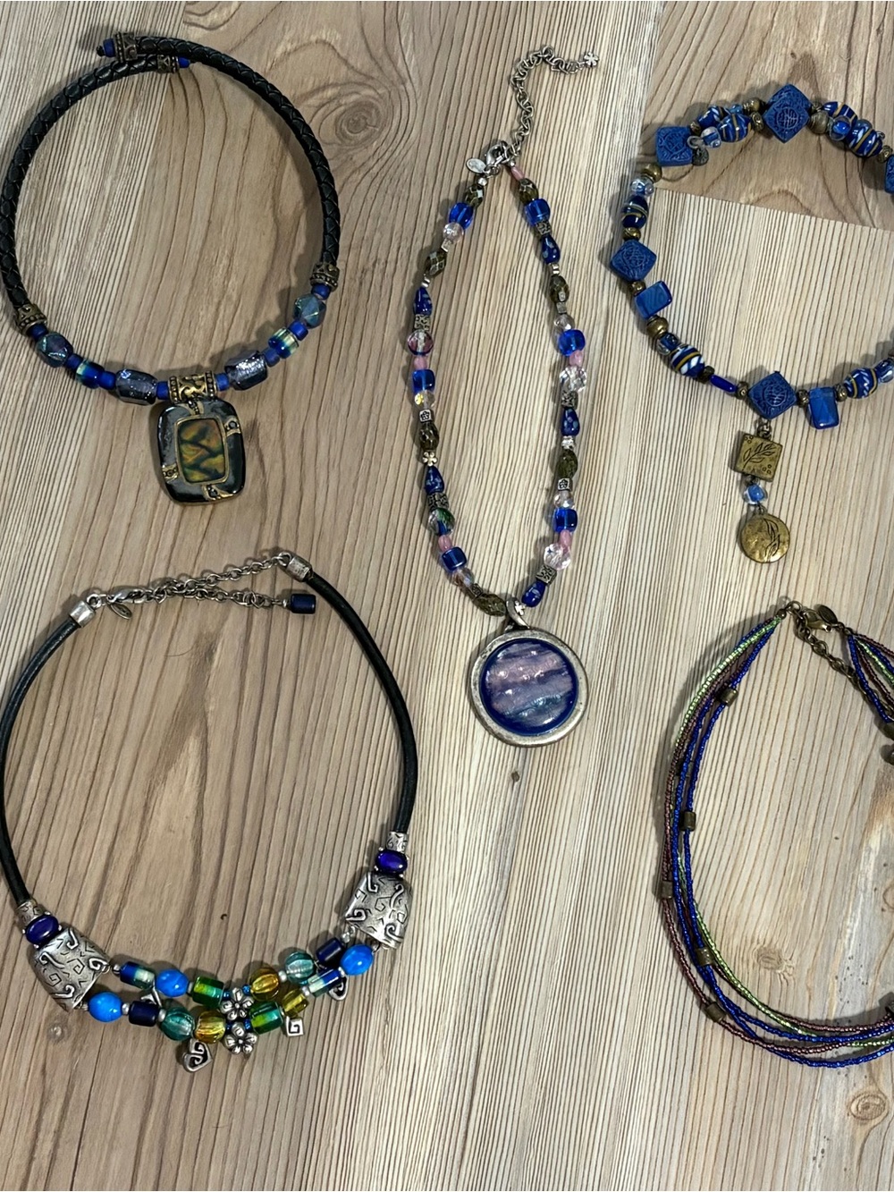 Chico's Blue Multi-Bead Necklace Set with Mixed Metal Accents